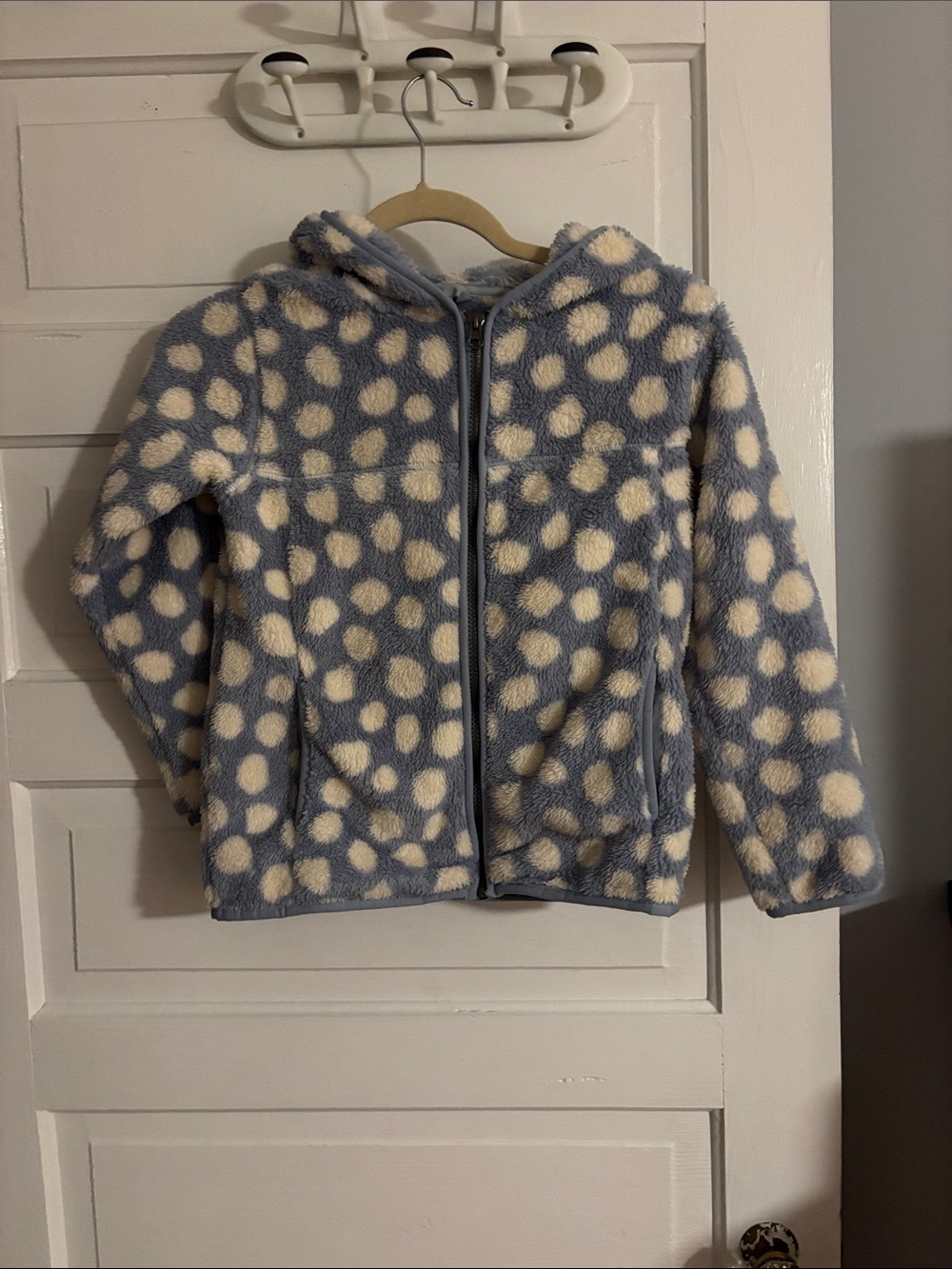 Hanna Anderson Plush Hooded Zip Jacket with Cream Spot Print